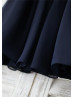 Navy Blue Chiffon Puff Sleeves Knee Length Flower Girl Dress